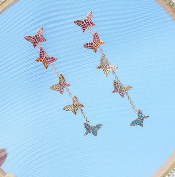 

Top Quality Silver Pin Jewelry For Women Butterfly CZ Earrings Luxcy Long Earrings Fine Costume Jewelry Earrings