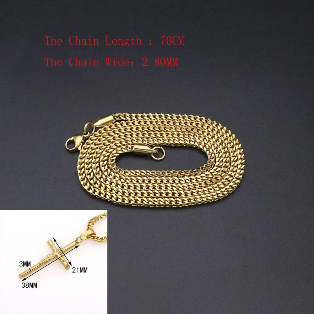 JSBAO высокое качество женские крест ожерелье из нержавеющей стали 60 см цепь кулон крест золотой цвет мужские ожерелья для женщин лучший подарок