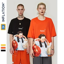 Надувные шары Забавный принт Мужская свободная футболка с круглым вырезом Футболка хлопок Мода Высокая Улица пара тройники уличная одежда 91209S