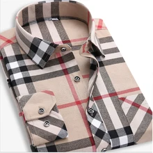 Khaki Plaid Shirt Men Slim Fit Long Sleeve British Style Casual Designer Clothes Mens Flannel Shirts Tartan Blouse Dress Camisas