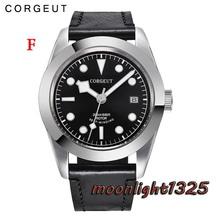 Polisehd 41 мм corgeut черный циферблат стерильный циферблат сапфировое стекло автоматические мужские часы - Цвет: F