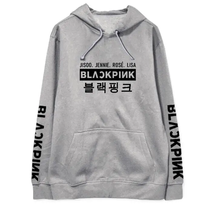 Blackpink все имя члена и корейские слова печати пуловер толстовки для kpop вентиляторы унисекс флис/Тонкий Свободный свитшот