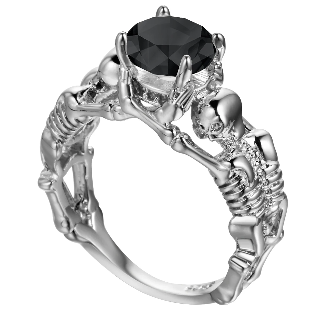 Ghost evil Skull skeleton Hand CZ кольцо европейский и американский стиль панк мотоцикл байкер мужское кольцо Новинка череп мужские ювелирные изделия - Цвет основного камня: black stone silver