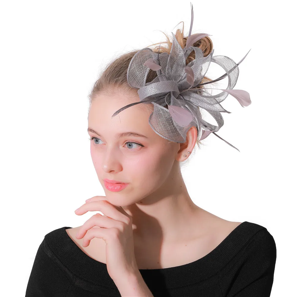 Женская королевская Праздничная шляпка-Вуалетка заколка для волос необычные перья цветок Свадебная вечеринка шляпа элегантные женские петли аксессуары для волос XMF154
