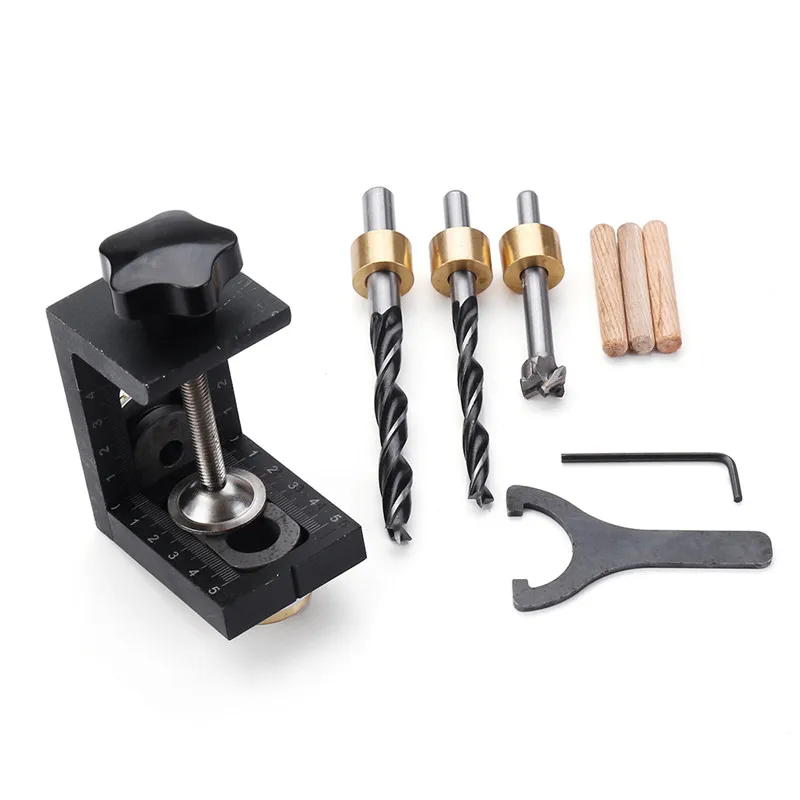 Aluminum Woodworking Pocket Hole Locate Punch Jig Kit Step Drilling Bit With Wrench Wood Tools