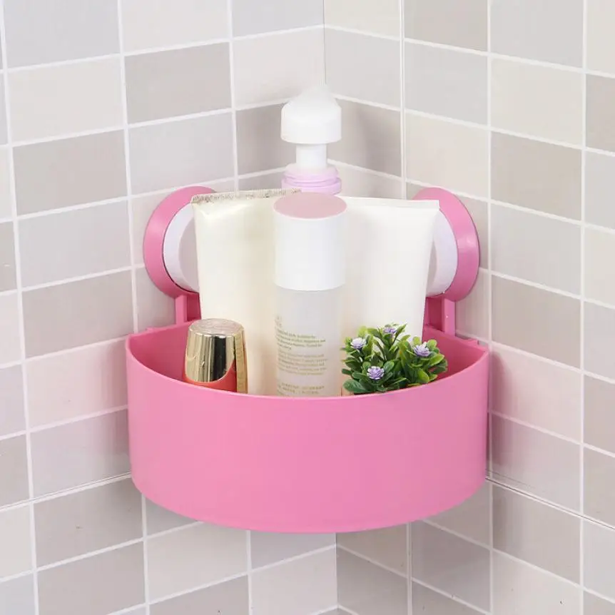 Wall Mounted Bathroom Corner Shelf Sucker Suction Cup Plastic