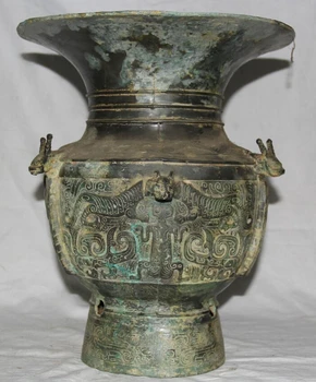 

USPS to USA S2391 15" Archaic Chinese Dynasty Bronze Dragon Tiger Zun Ware Wine Food Vessel Pot