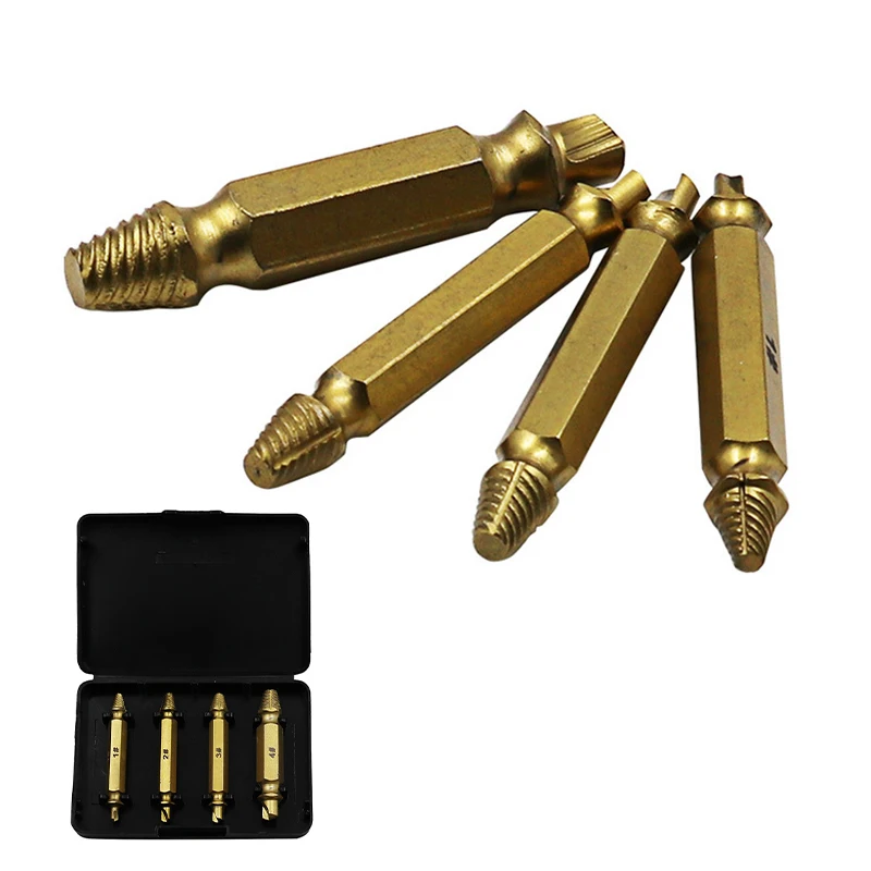 4pcs Titanium Broken Bolt Damage Screw Remover Extractor Drill Bits