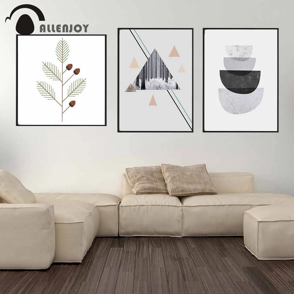 Allenjoy Geometric Wall Art Forest Semicircle Pattern Tree Leaves Poster Minimalist Nordic Modern Living Room Canvas Paints | Дом и сад