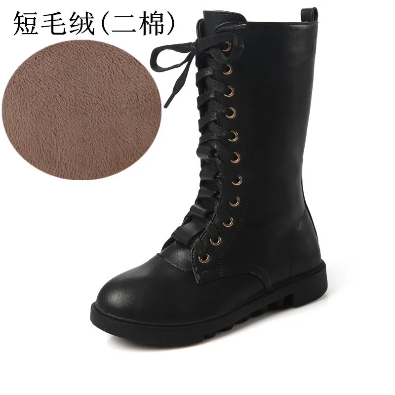 Брендовые детские ботинки; новая зимняя кашемировая теплая детская обувь из натуральной кожи; модная зимняя обувь для девочек; хлопковая обувь; KS165 - Цвет: black