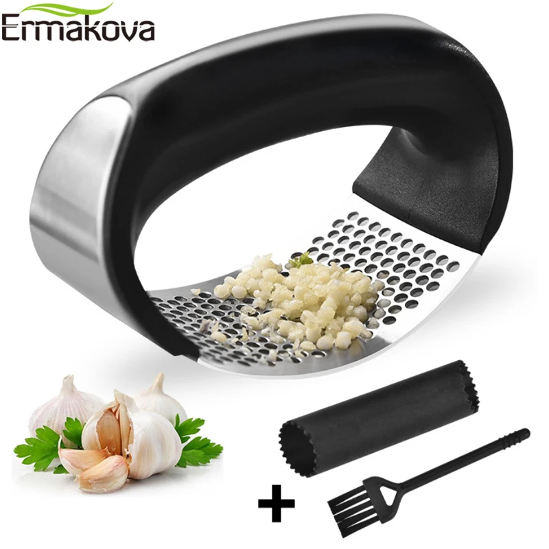 

ERMAKOVA Garlic Press Stainless Steel Garlic Peeler Garlic Crusher Squeezer Slicer Mincer Chopper Kitchen Gadgets