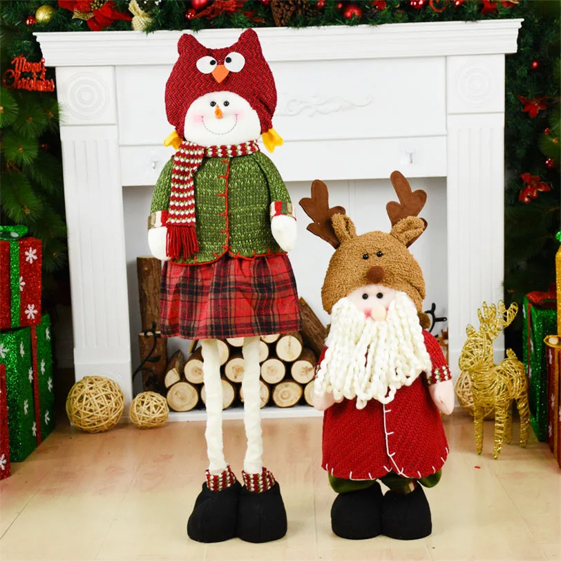 

Festival Ornaments Santa Claus Snowman Christmas Dolls Christmas Decoration for Home Retractable Standing Toys Kids Child Gifts