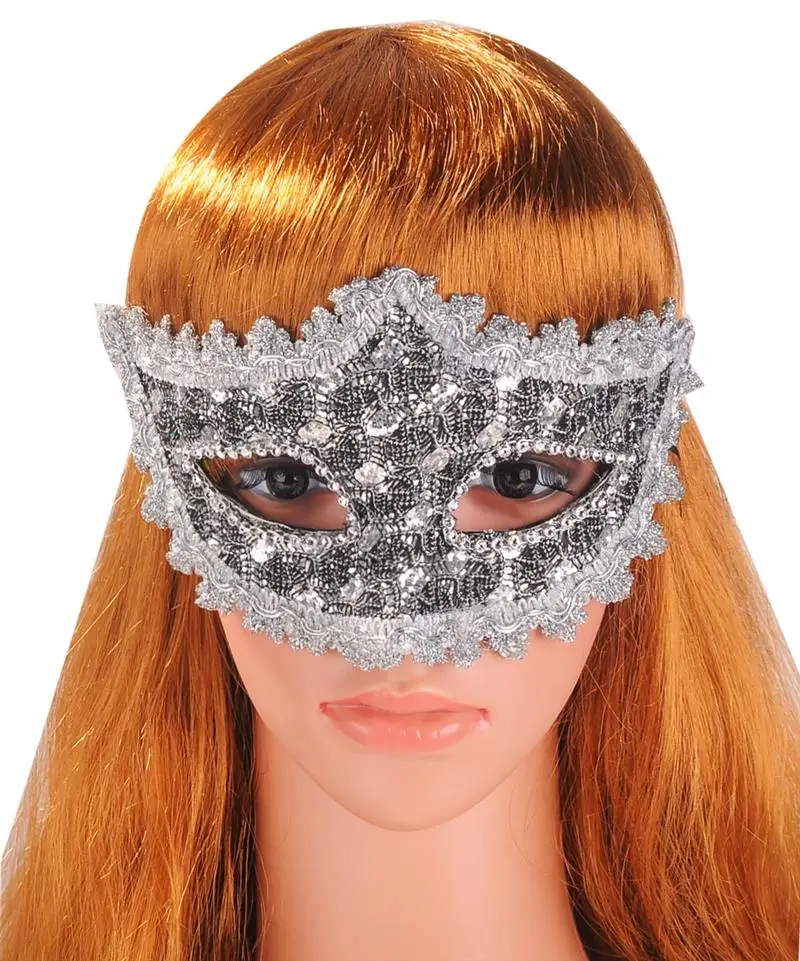 

Exquisite Venetian Style Luxury Lace Crystal Rhinestones Women Cosplay Mask for Halloween /Masquerade /Costume Party Silver