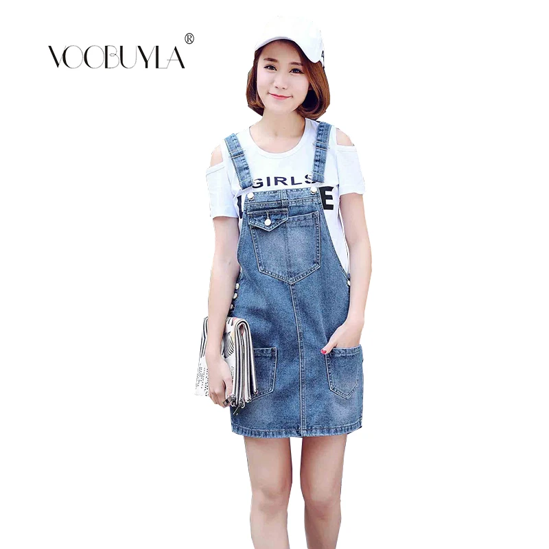 

Voobuyla 2019 Summer Jeans Dress Women Washed Sleeveless Suspender Denim Dress Sundress Pockets Strap Denim Mini Dress Female