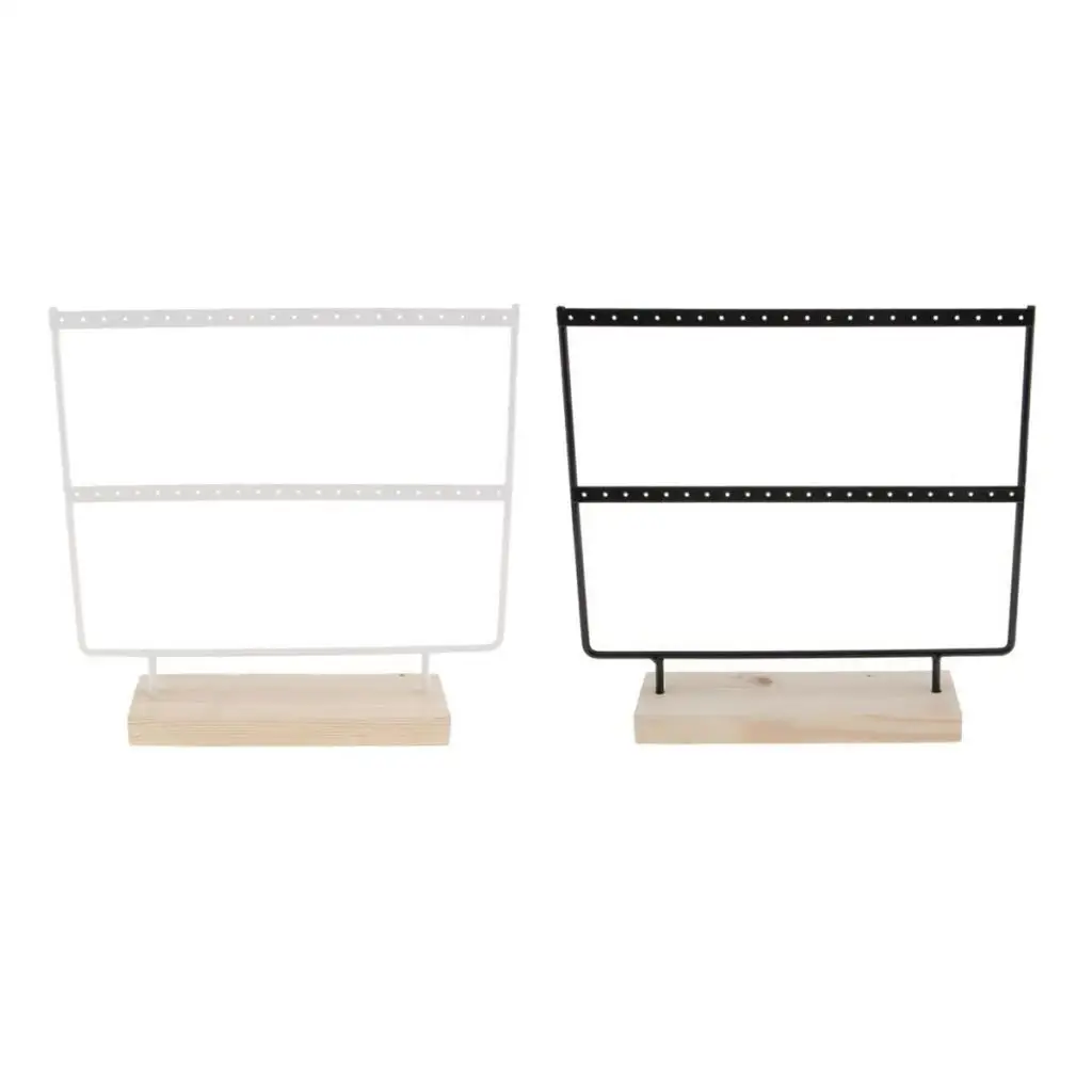 2 Pieces Organize Rack 44 Holes Stud Dangle Earrings Display Wood Base Showcase 2 layers Jewelry Packaging