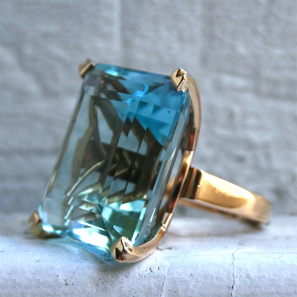 Bague Ringen золотой цвет синий CZ Кристалл 20x25 мм большой камень палец кольца для женщин модные ювелирные изделия аксессуары Анель обручальное кольцо