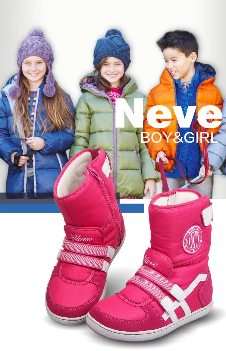 Горячая UOVO Брендовая детская обувь зимние сапоги для девочек и мальчиков модные детские зимние сапоги теплые красивые короткие сапоги для