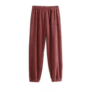 

Daeyard Flannel Sleep Bottoms Women Autumn Winter Warm Sleepwear Coral Fleece Soft Pants Elastic Waist Trousers Casual Home Wear