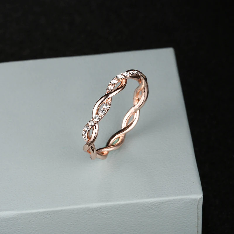 

Rose Gold Color Twist Classical Cubic Zirconia Wedding Engagement Ring for Woman Girls Austrian Crystals Gift Rings Jewelry