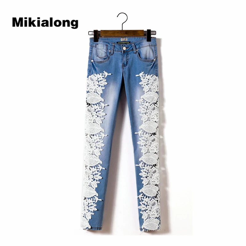 2017 Slim Denim Pants Boyfriend Lace Jeans Trousers Low Wait Pencil