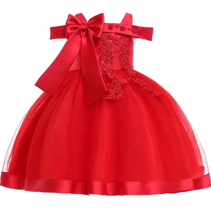 Шелковое платье принцессы с цветочным рисунком для маленьких девочек; платье для свадебной вечеринки; детское платье-пачка с большим бантом для малышей; модное Ночное платье для девочек - Цвет: Red