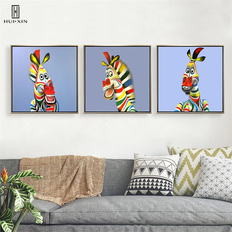 Animation comic unique creative  Intense Colors Animal combination canvas printing poster for children's home wall decor