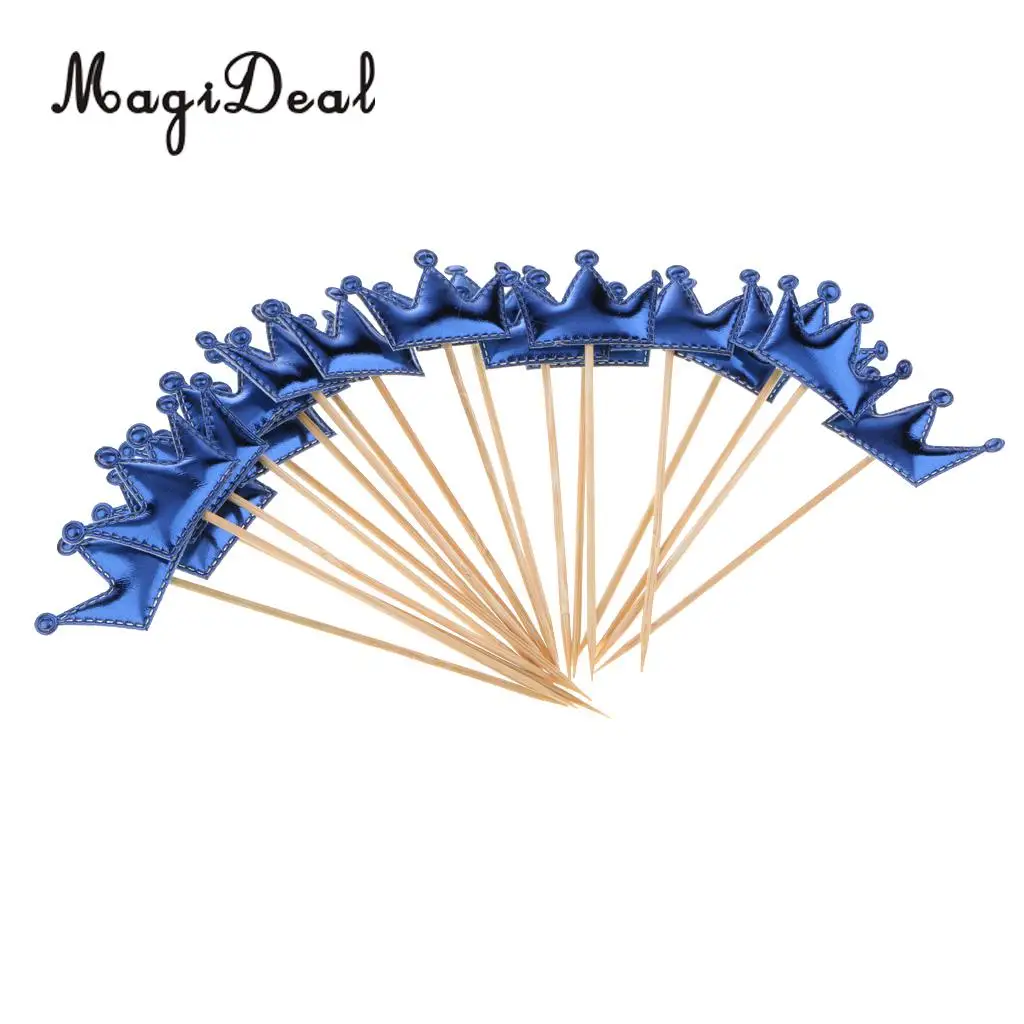 MagiDeal 20pcs PU Leather Crown Cake Topper Cupcake Toothpicks Wedding Birthday Party Baby Shower Party Fruit Food Sticks