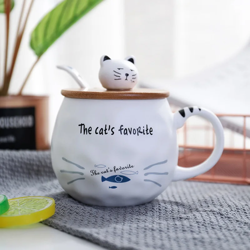 

Creative color cat heat-resistant Mug cartoon with lid 450ml cup kitten coffee ceramic mugs children cup office Drinkware gift