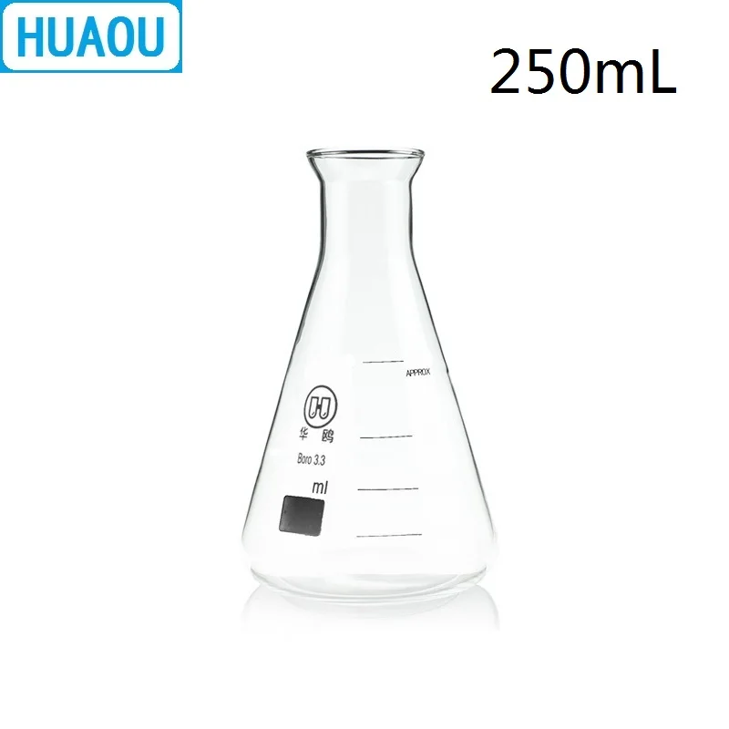 HUAOU 250 мл фляга Erlenmeyer открытый Рог колокольчик узкая горловина боросиликатный 3