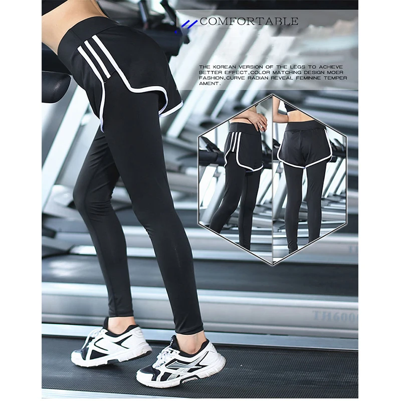 

Free Shipping Women's leggins esporte fitness sportswear tight stripes sweatpants breathable soft two large size yoga leggings