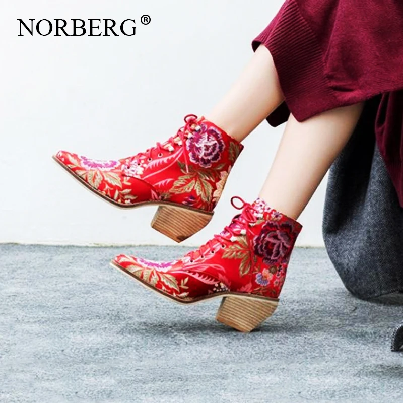 

Autumn / winter ethnic style retro embroidery women's shoes wedding shoes with flowers high heel low-sleeve winter boots