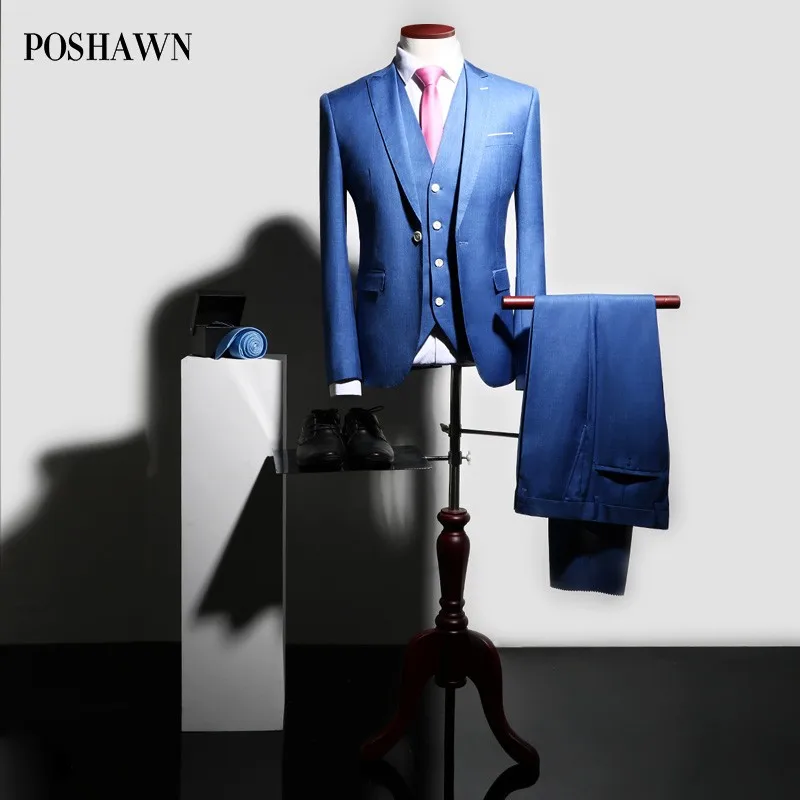 POSHAWN 2018 Slim Fit Для мужчин Свадебный костюм комплект с брюками корейский стиль