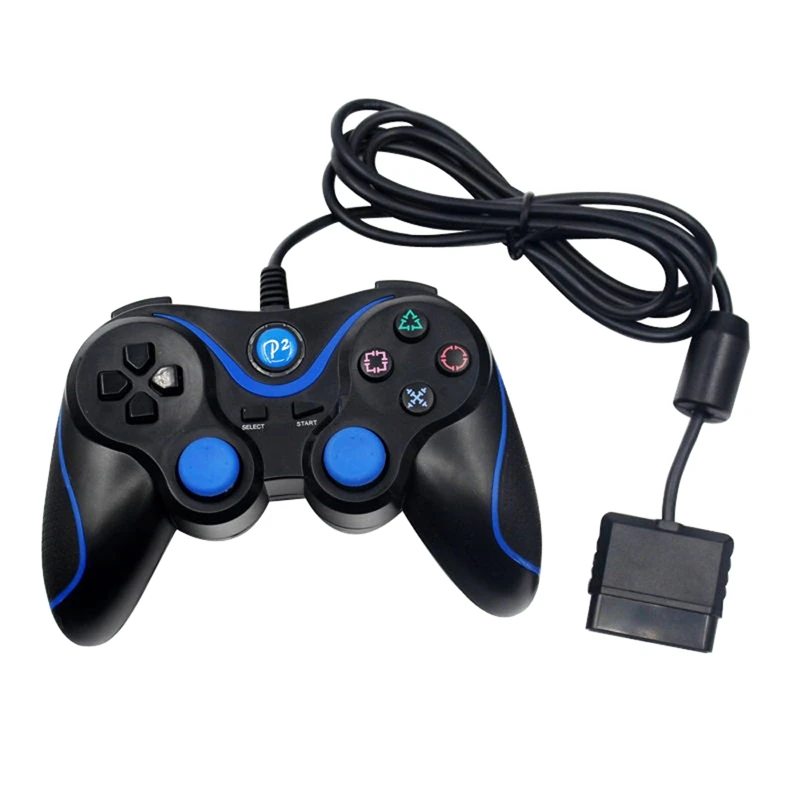Проводной игровой контроллер с вибрацией геймпад джойстик для sony для playstation 2 для консоли PS2 - Цвет: Синий