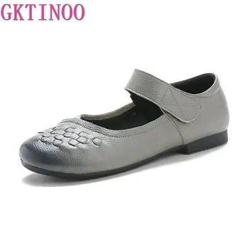

GKTINOO Summer Genuine Leather Handmade Ladies Shoes Mother Soft Leisure Flats Footwear Casual Shoes Women's Driving Shoe Flat