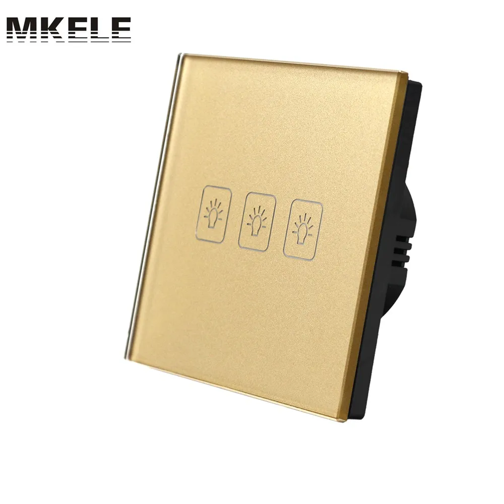

Sensor Switch Hot sale best price touch switch 3 Gang 2 Way Golden touch screen wall switch wall socket for lamp EU Standard