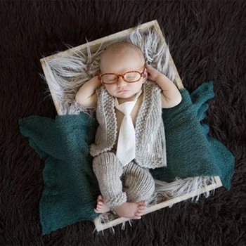

Newborn prop crochet cool baby boy outfit knitted infant gray suit baby photography prop new born costume fotografia accessories