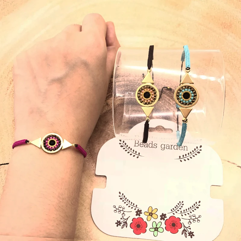 Fairywoo New Woman Evil Eye Bracelet Delica Handmade Woven Bracelets Miyuki Beads Jewellery Drawstring Charm Bangle Wholesale | Украшения и