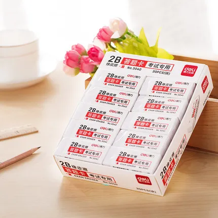 3040 big 30pcs 1 упаковка 30 45 шт Продвижение пластиковый карандашный ластик 2B для осмотра белый цвет резиновый ластик Deli 3040 3041 - Цвет: 3040 big 30pcs