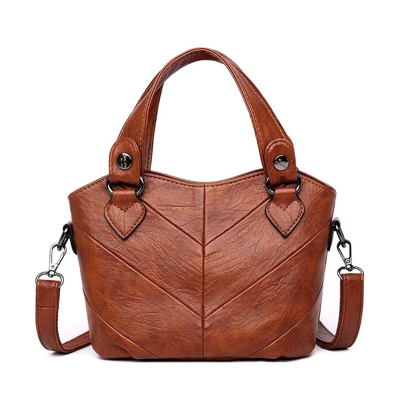 Женские кожаные сумки высокого качества, женская сумка через плечо, винтажная маленькая сумка-тоут для девушек, женская сумка - Цвет: brown