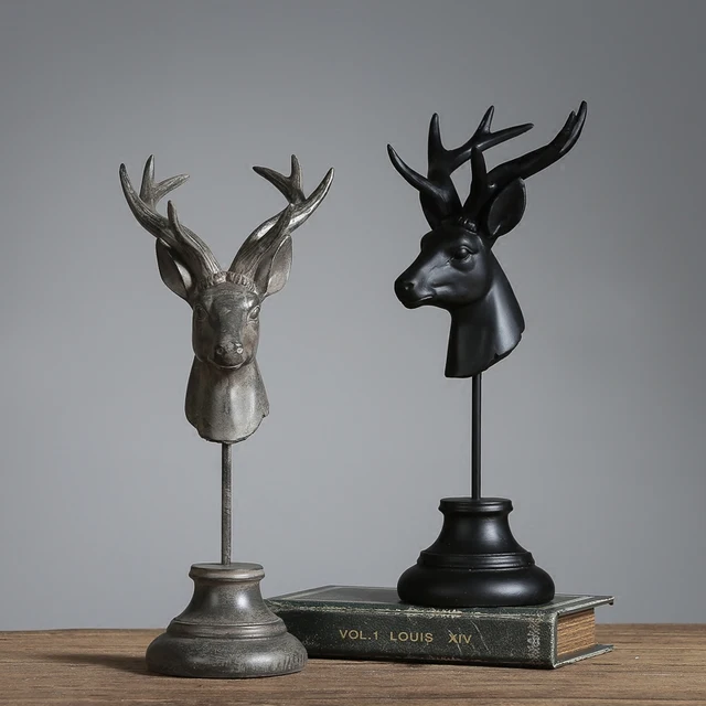 Retro And Nostalgic Home Garden Decor Crafts Vintage Resin Deer Head Retro And Nostalgic Home Garden Decor Crafts Vintage Resin Deer Head Figurine Black Miniature For House