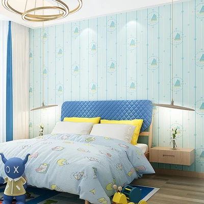 Environmental Cartoon Children's Room Wallpaper Boy Bedroom 3D Stereo Non-woven Mediterranean Sailing Stripe Wallpapers Environmental Cartoon Children's Room Wallpaper Boy Bedroom 3D Stereo Non-woven Mediterranean Sailing Stripe Wallpapers