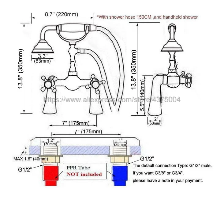 Polished Chrome Bathroom Shower Faucet With Hand Held Shower Head Set Double Handles Deck Mounted Bathroom Faucet Nna131