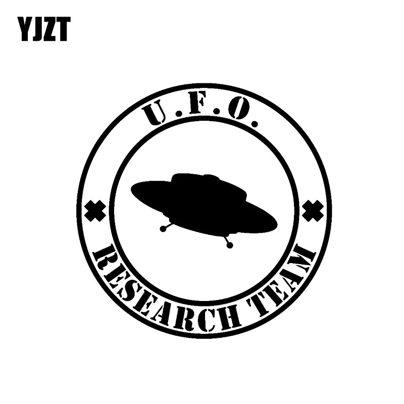 YJZT 15CM*15CM UFO RESEARCH TEAM VINYL DECAL CAR STICKER Black/Silver