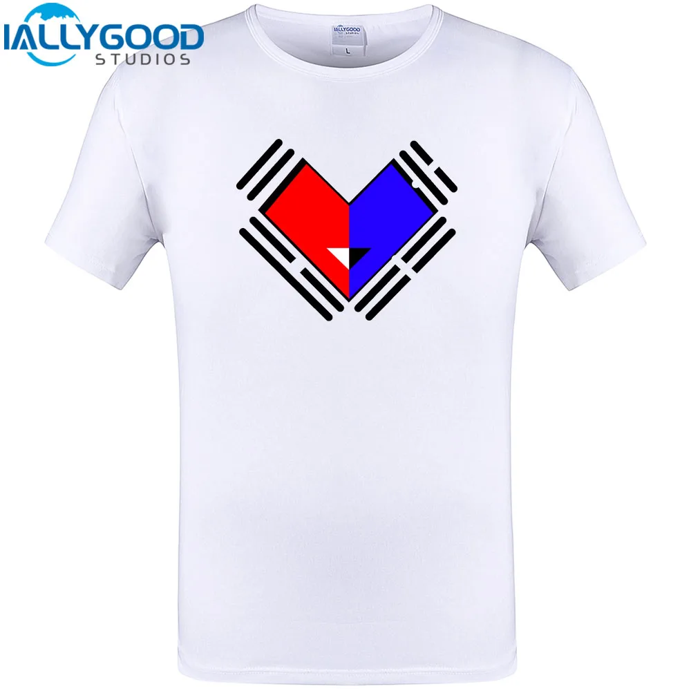 Smiling Heart of Korean Flag Cool Design T Shirt Men Summer Short