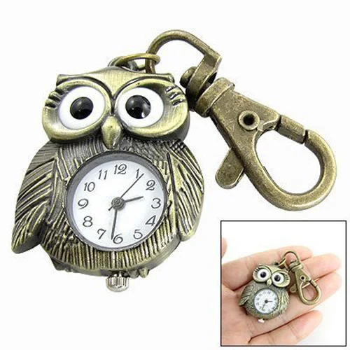

White Dial Bronze Tone Night Owl Shape Keyring Watch