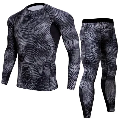 Мужские компрессионные Брюки mma rashguard, мужские леггинсы для фитнеса, термобелье, Нижний базовый слой, мужской спортивный костюм, одежда - Цвет: set