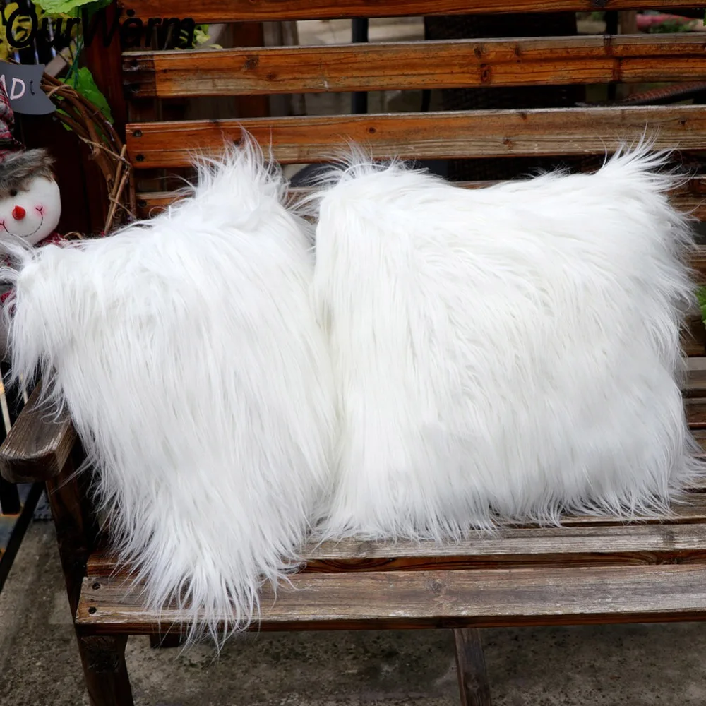 

OurWarm 45x45cm Cushion Cover Solid One Side Faux Fur Decorative Throw Pillow Case Super Soft Plush for Sofa Bed Home Decor