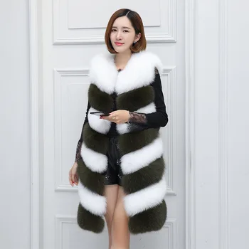 

Spliced Faux Fox Fur Long Vest Coat Women Waistcoat Sleeveless Faux Fur Coat Jacket 2018 Winter Women's Warm Vests with Cap