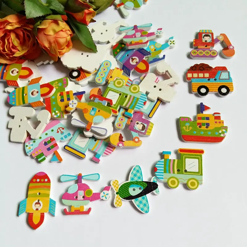 

30Pcs Sewing Accessories Buttons Flatback Scrapbooking Wood Decorative Buttons Crafts Multicolor Mixed Wooden Button
