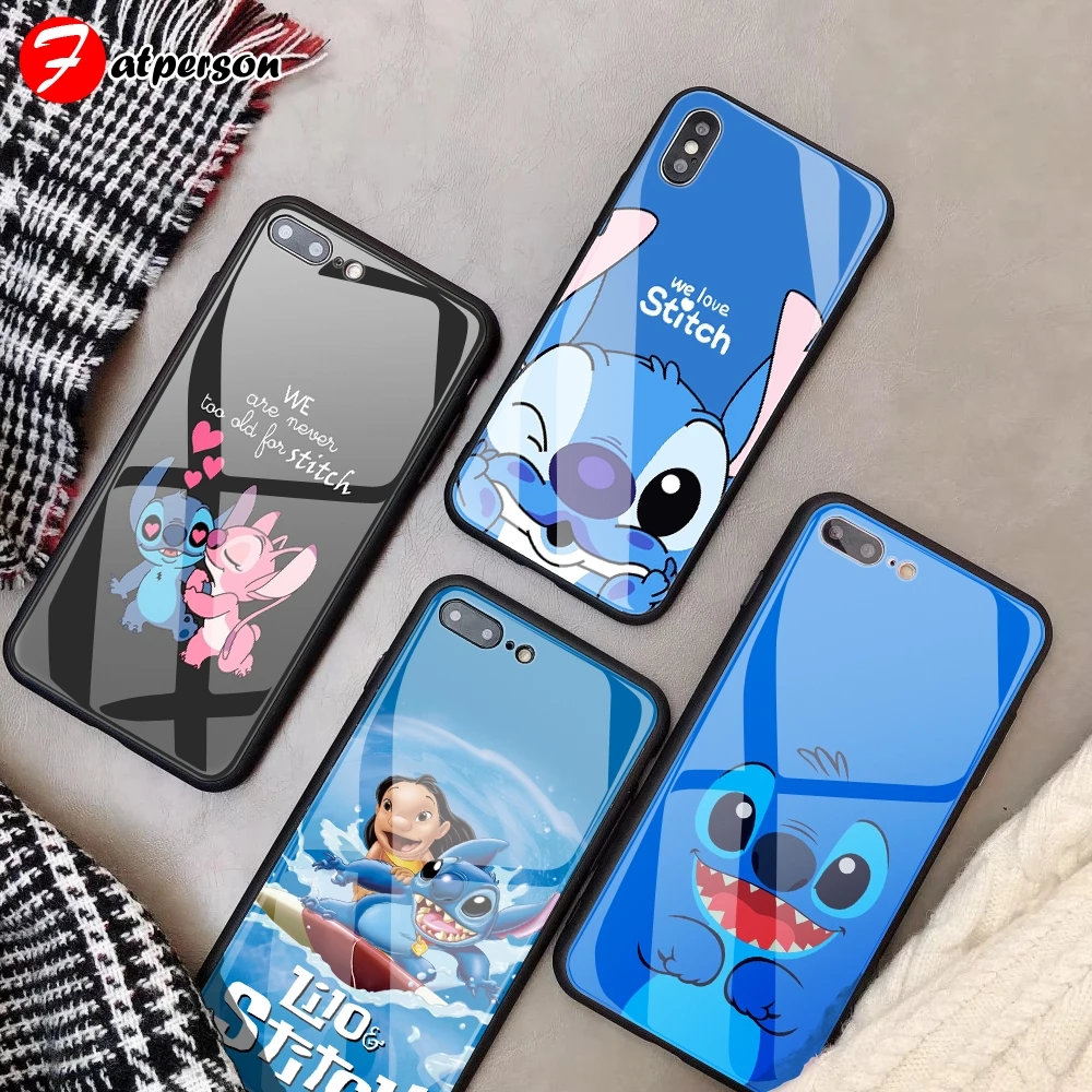

Stitch DIY case For iphone 8 X 10 7 6 s Plus capa Custom Tempered Glass Phone Case For iPhone 11 Pro XS MAX XR 5 5S SE cute case